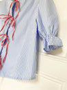 Begur Blouse Sky Blue Stripes and Red Vichy Woman